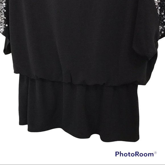 Cachet Blouse Black Silver With Silver Sequins Split Sleeves - Picture 4 of 10